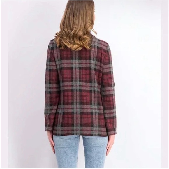 NWT BB Dakota Checkered Cardigan in Burgundy Combo Size Medium - Picture 3 of 8